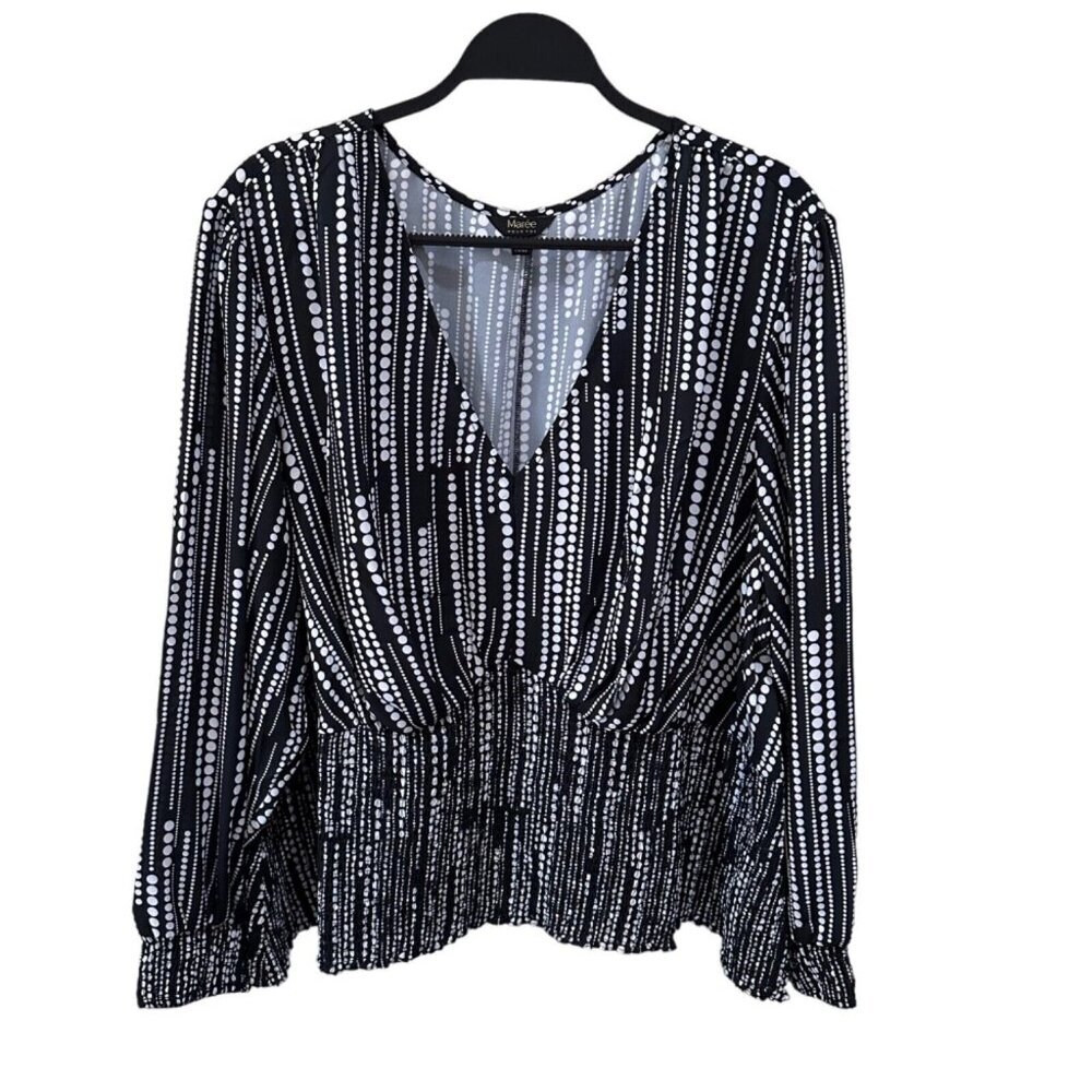 Maree‎ Pour Toi Plus Size 26 Black White Smocked Polka Dot Blouse Top NWT